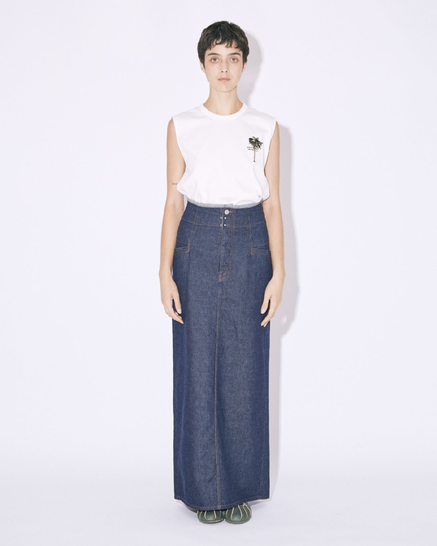 left hand twill pencil denim skirt