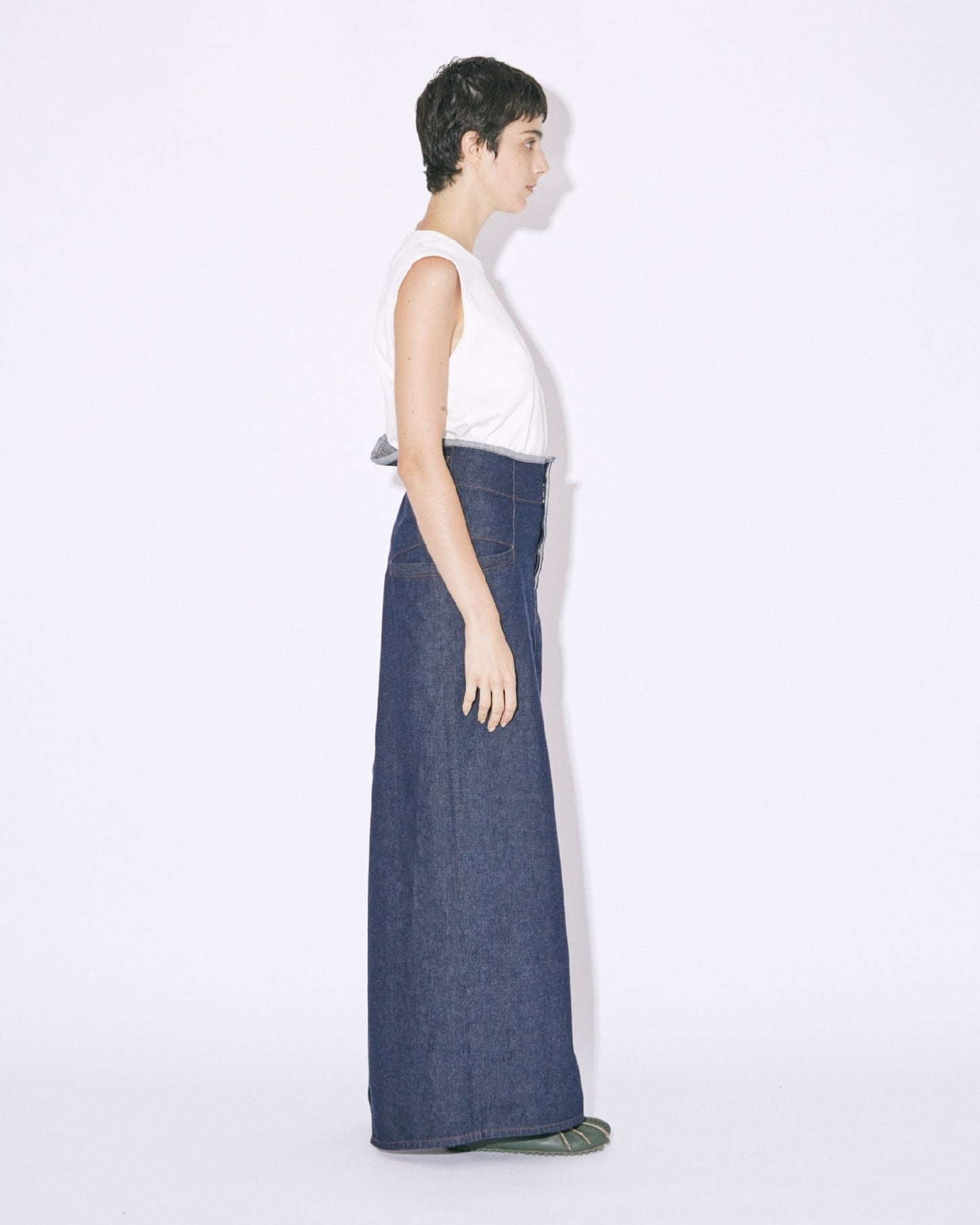 left hand twill pencil denim skirt