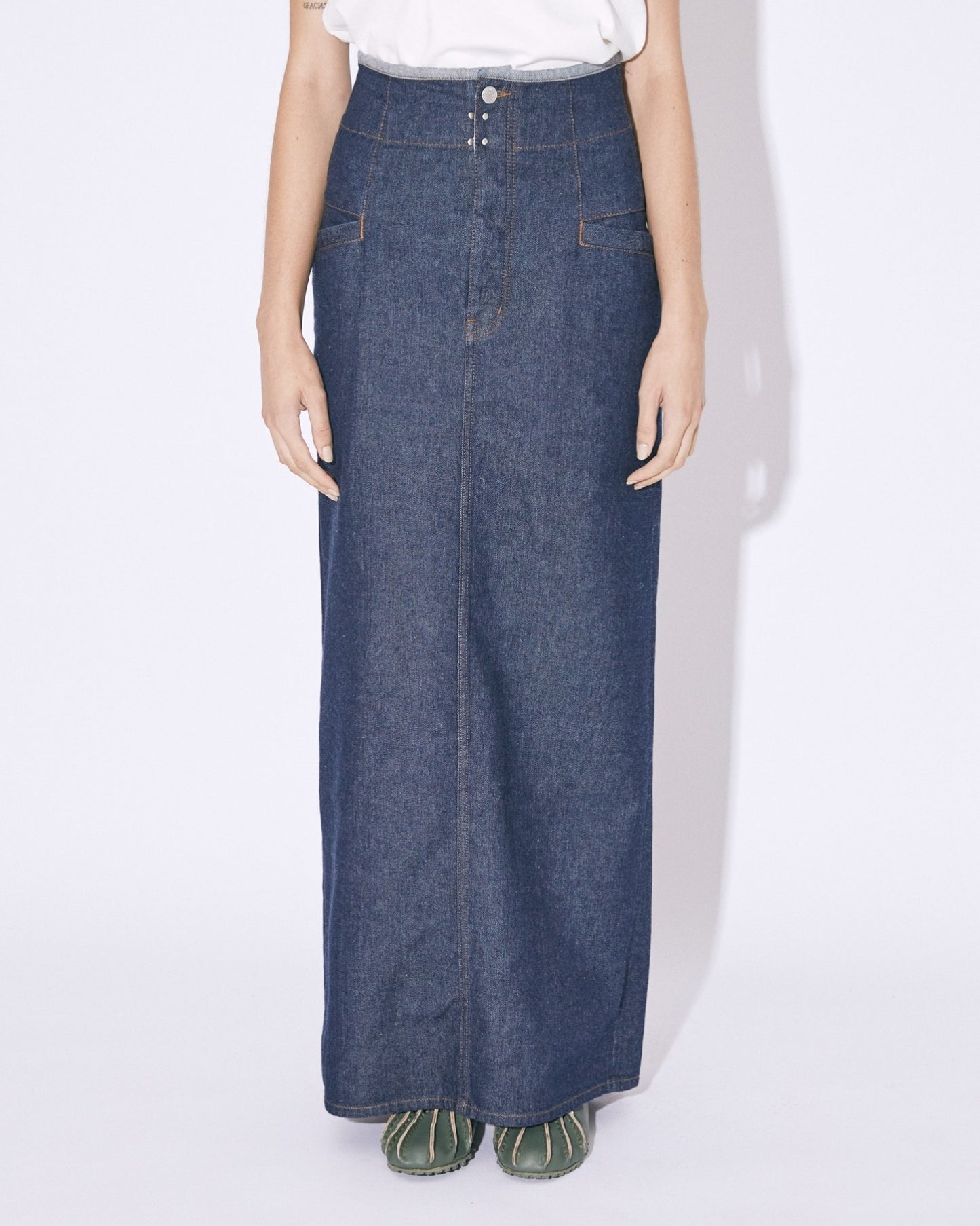 left hand twill pencil denim skirt