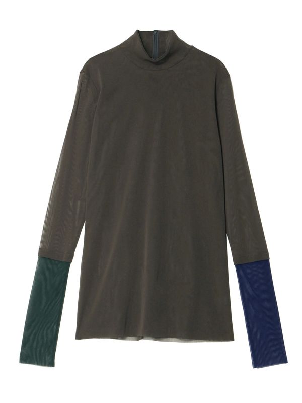 half bi-color sleeve tulle top