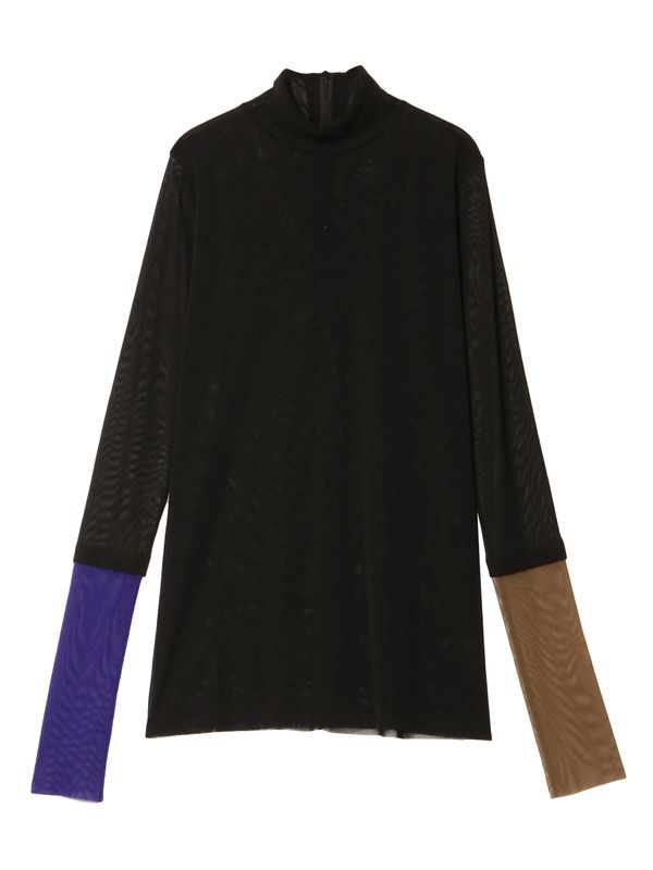 half bi-color sleeve tulle top