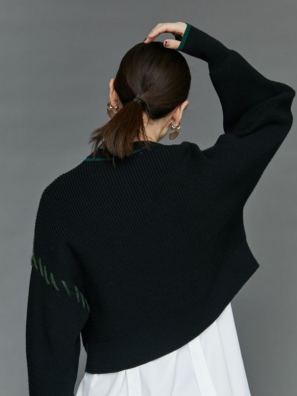 point stitch short knit top