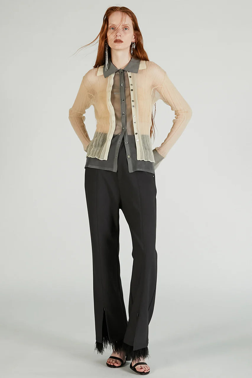 layered sheer ribbed slim knit shirt