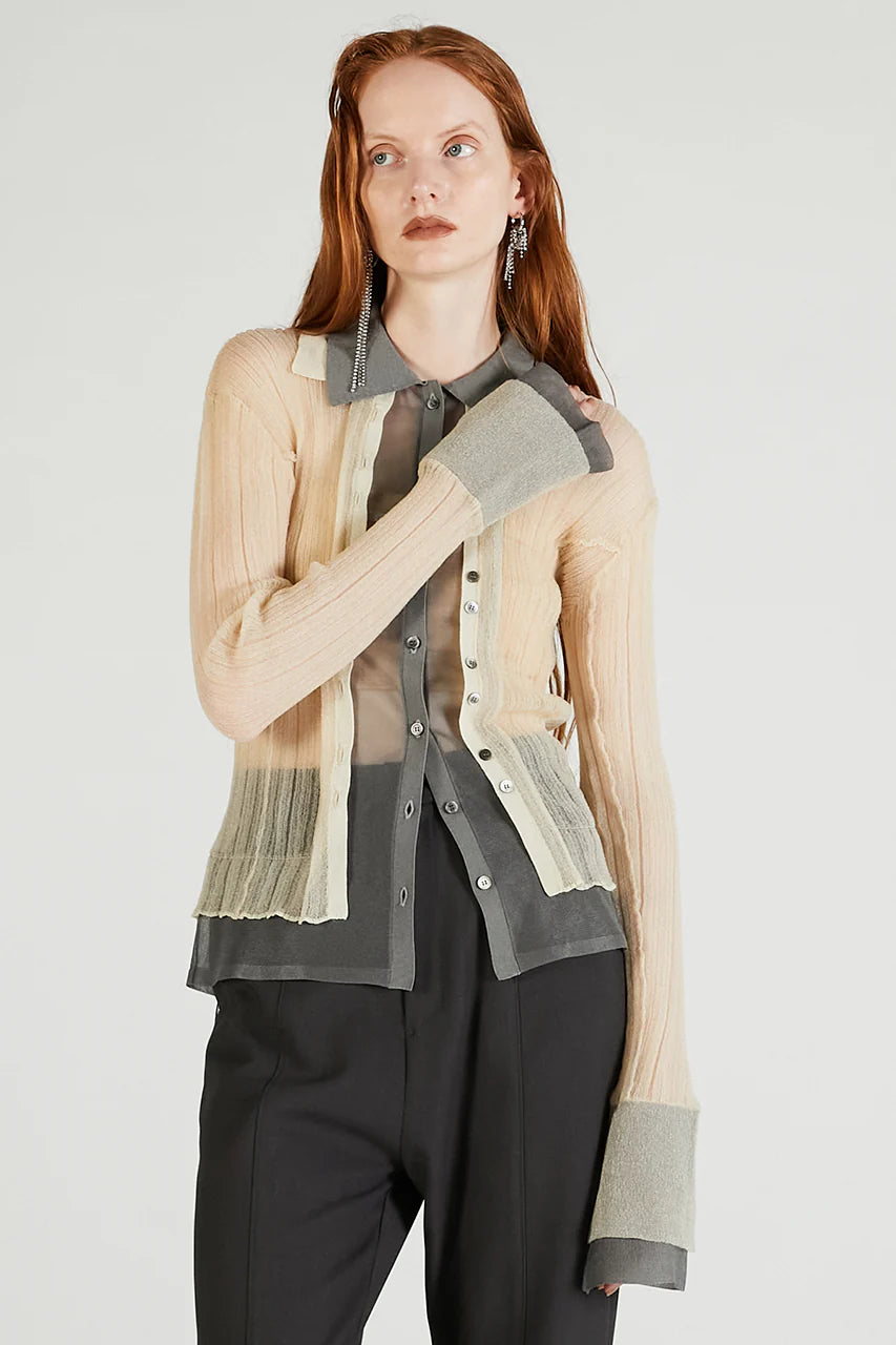 layered sheer ribbed slim knit shirt