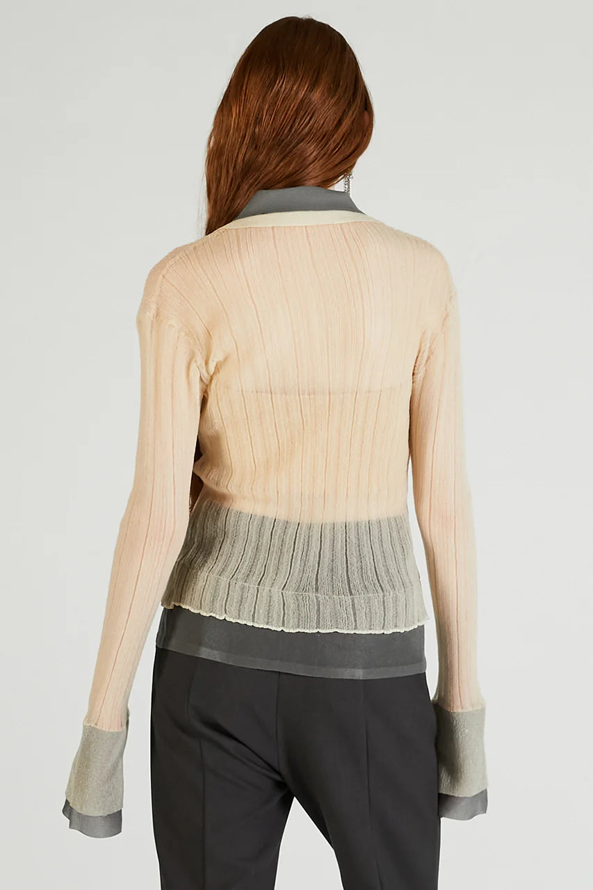 layered sheer ribbed slim knit shirt