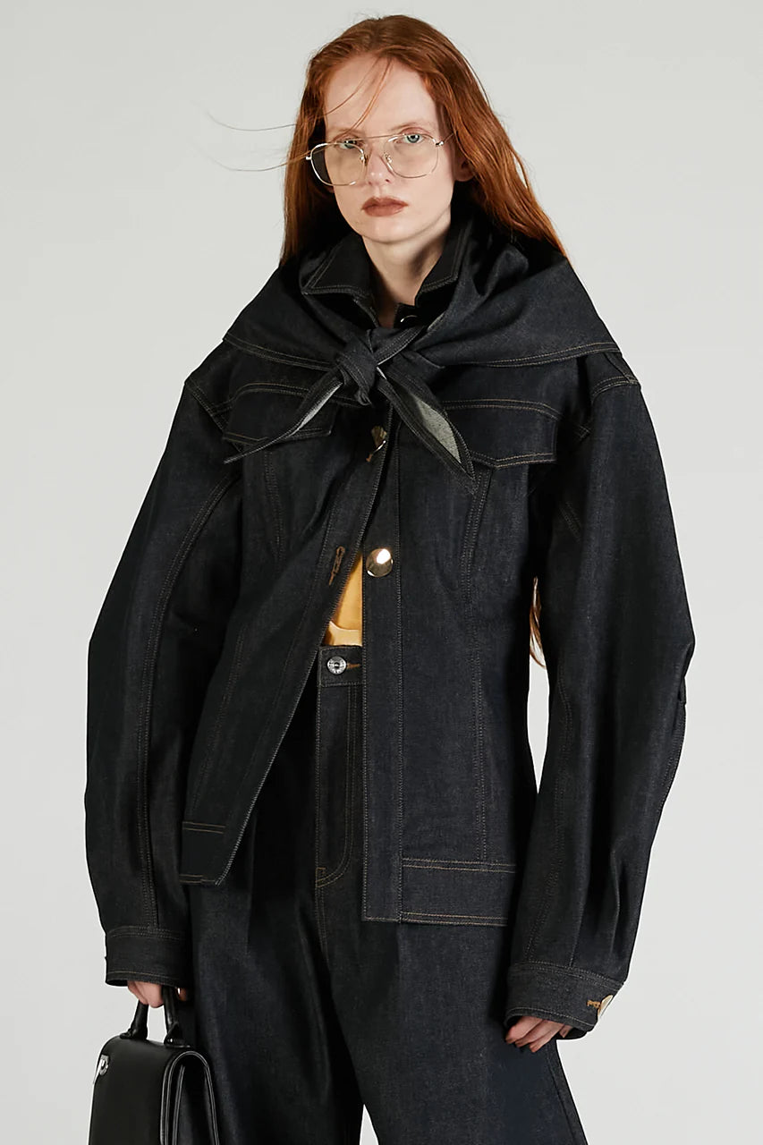 scarf-shaped denim jacket