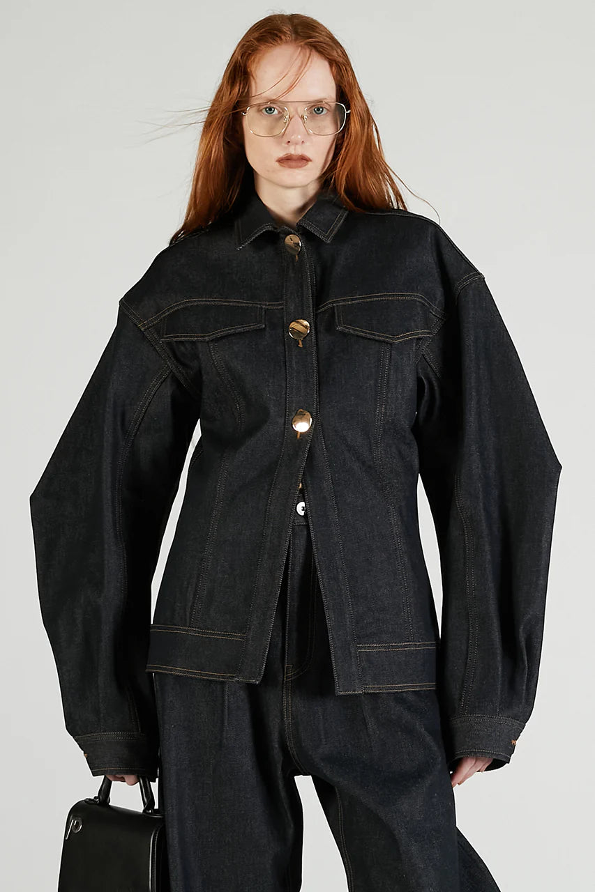 scarf-shaped denim jacket
