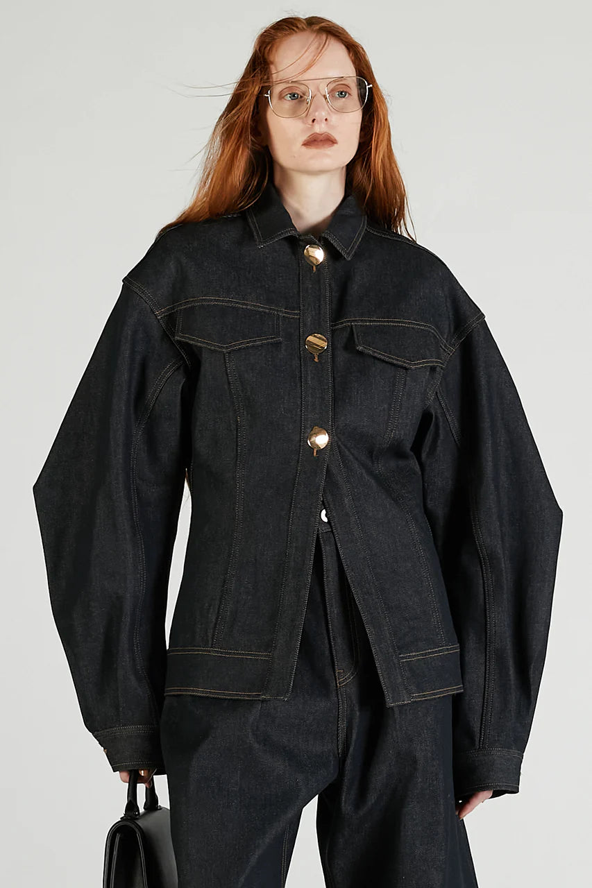 scarf-shaped denim jacket