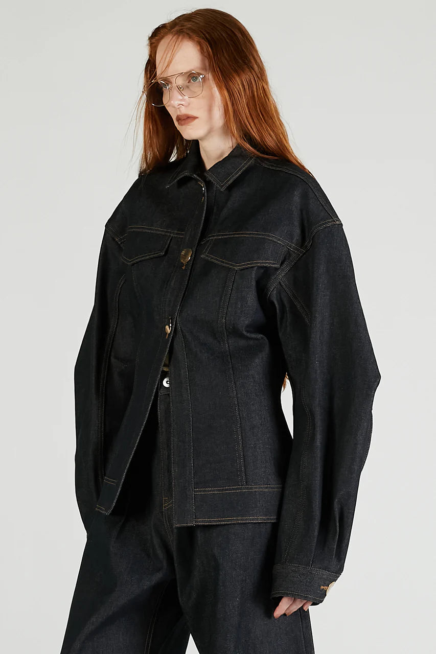 scarf-shaped denim jacket