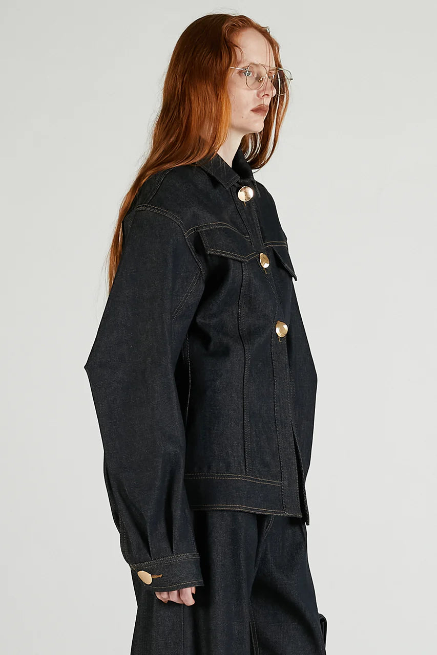scarf-shaped denim jacket
