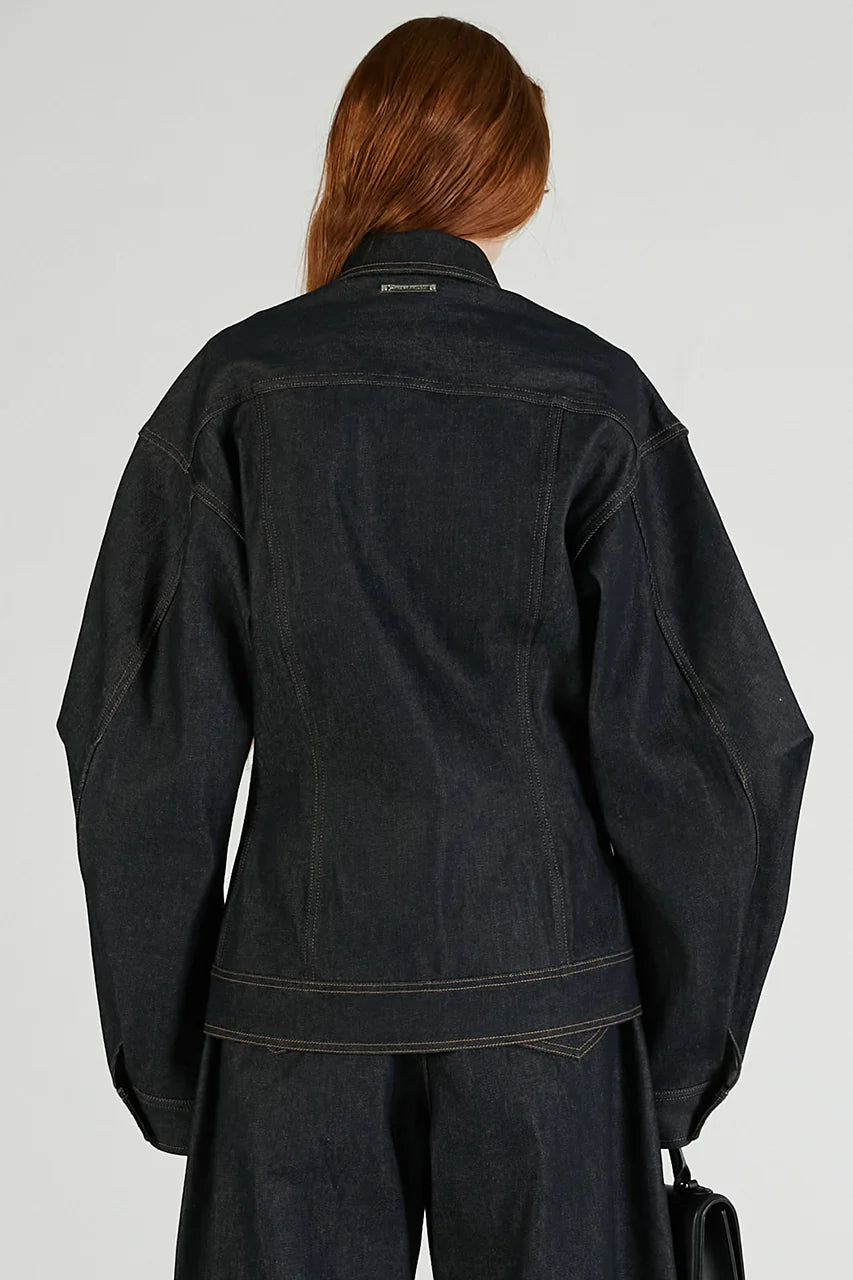scarf-shaped denim jacket