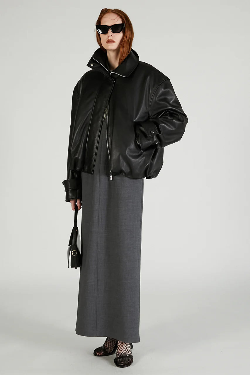 sheep leather high neck blouson