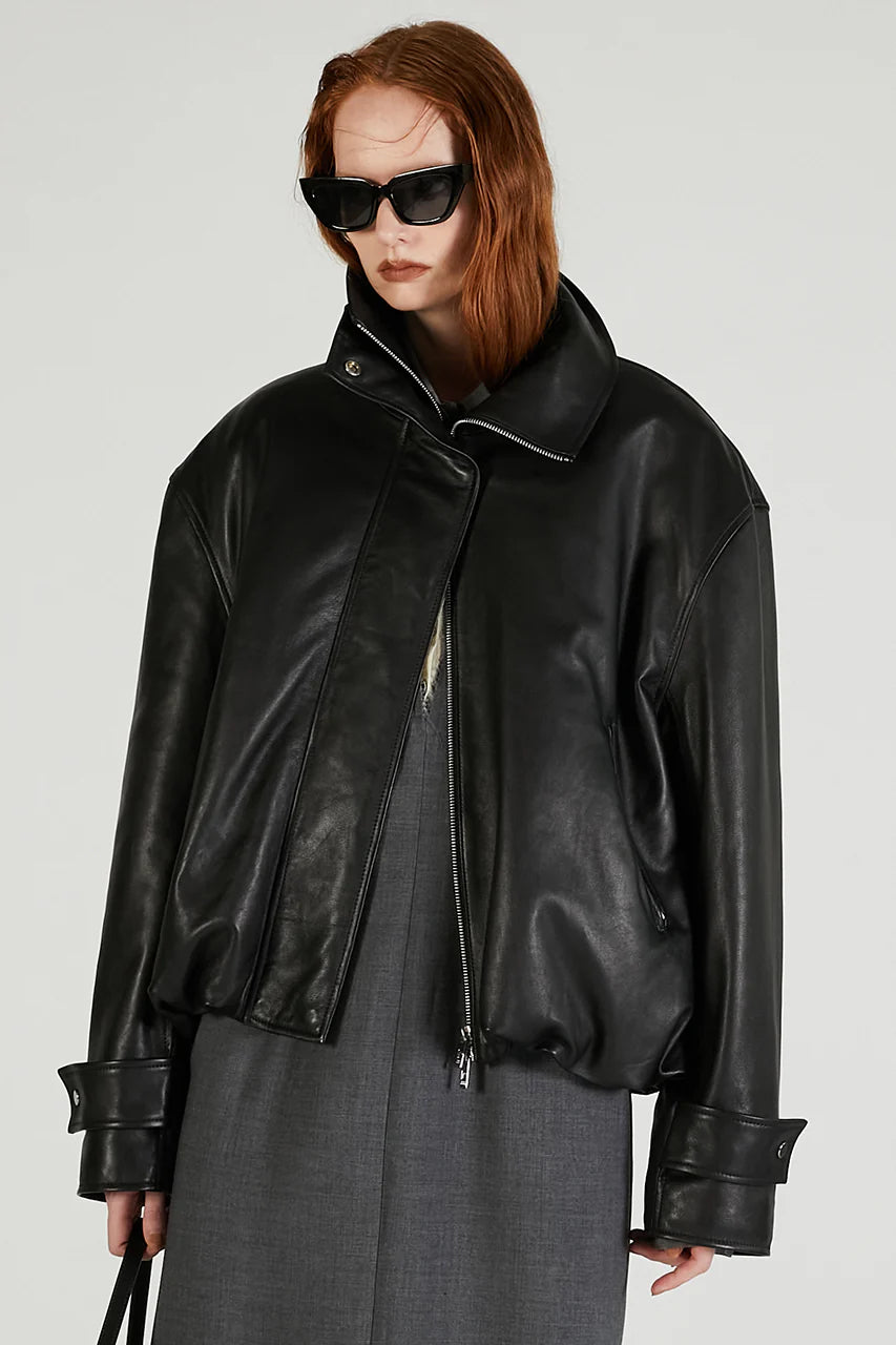 sheep leather high neck blouson