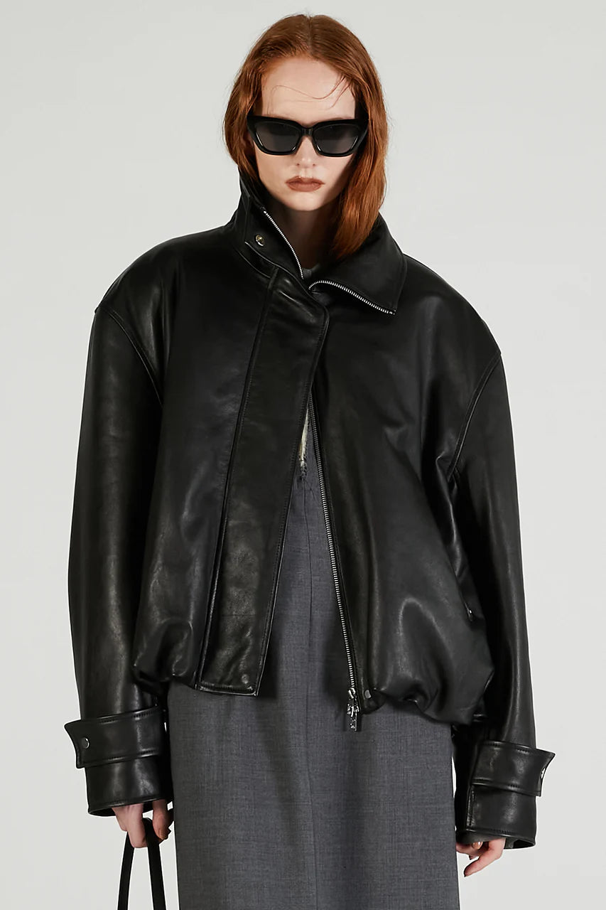 sheep leather high neck blouson
