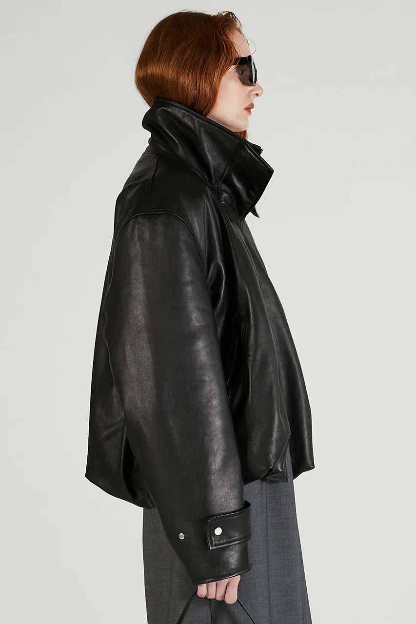 sheep leather high neck blouson