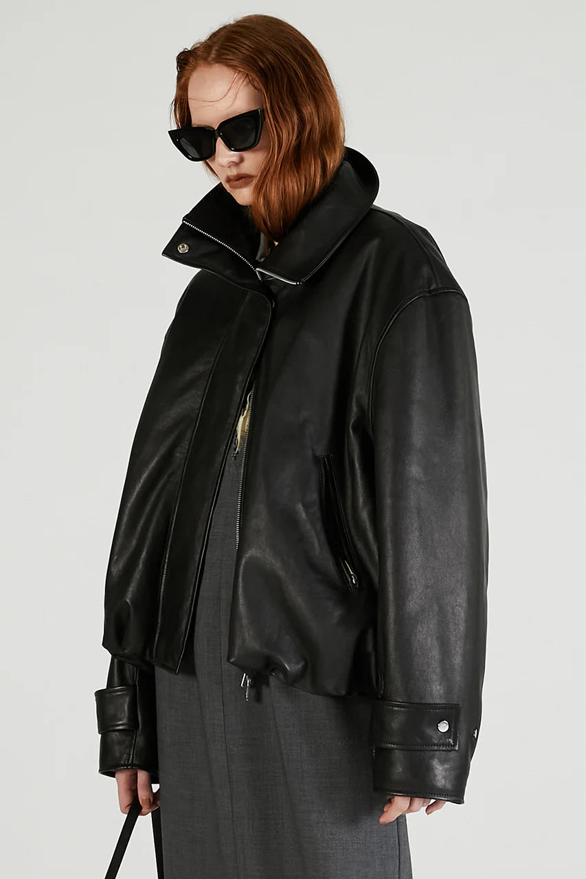 sheep leather high neck blouson