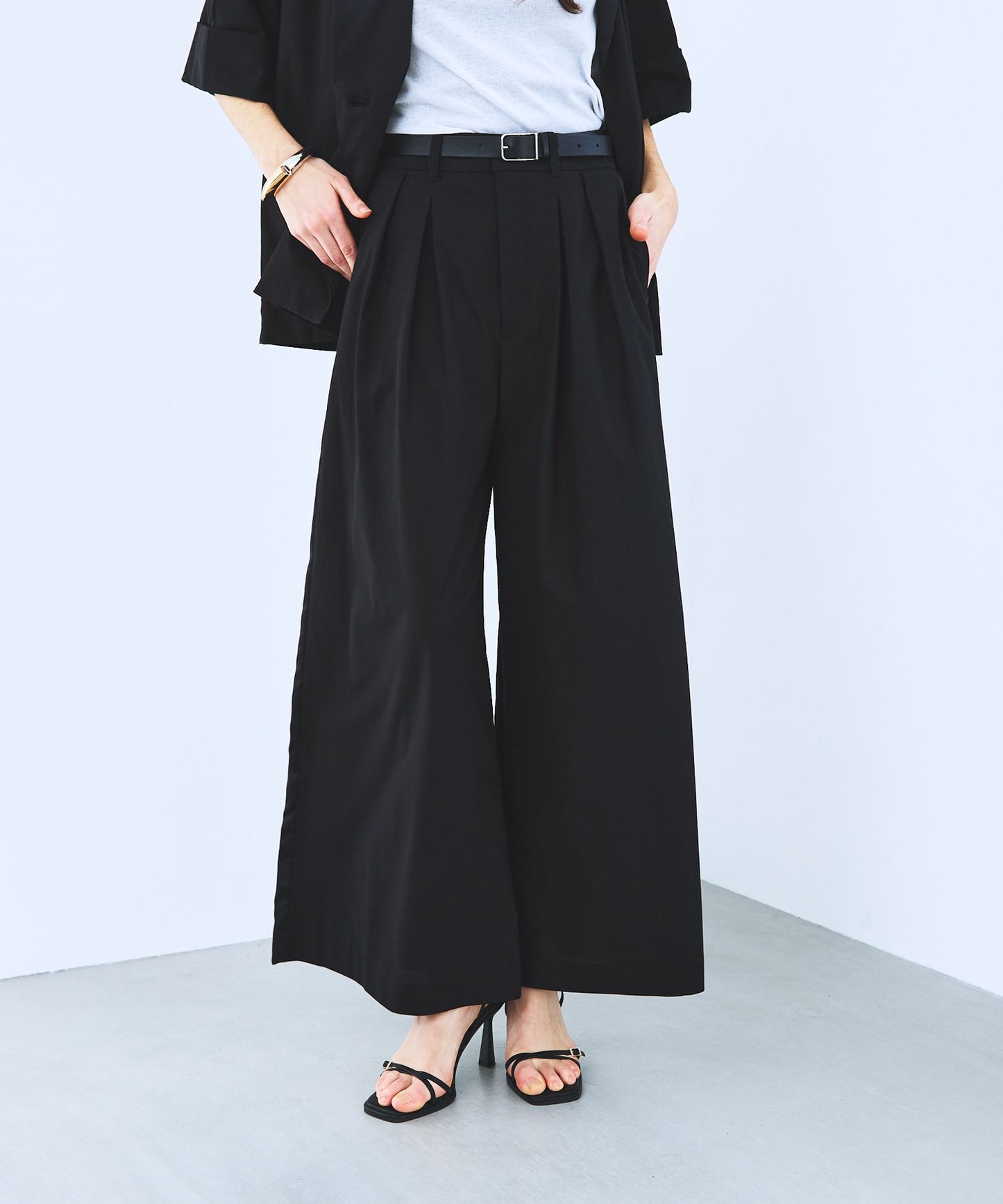 karami satin tuck wide pants