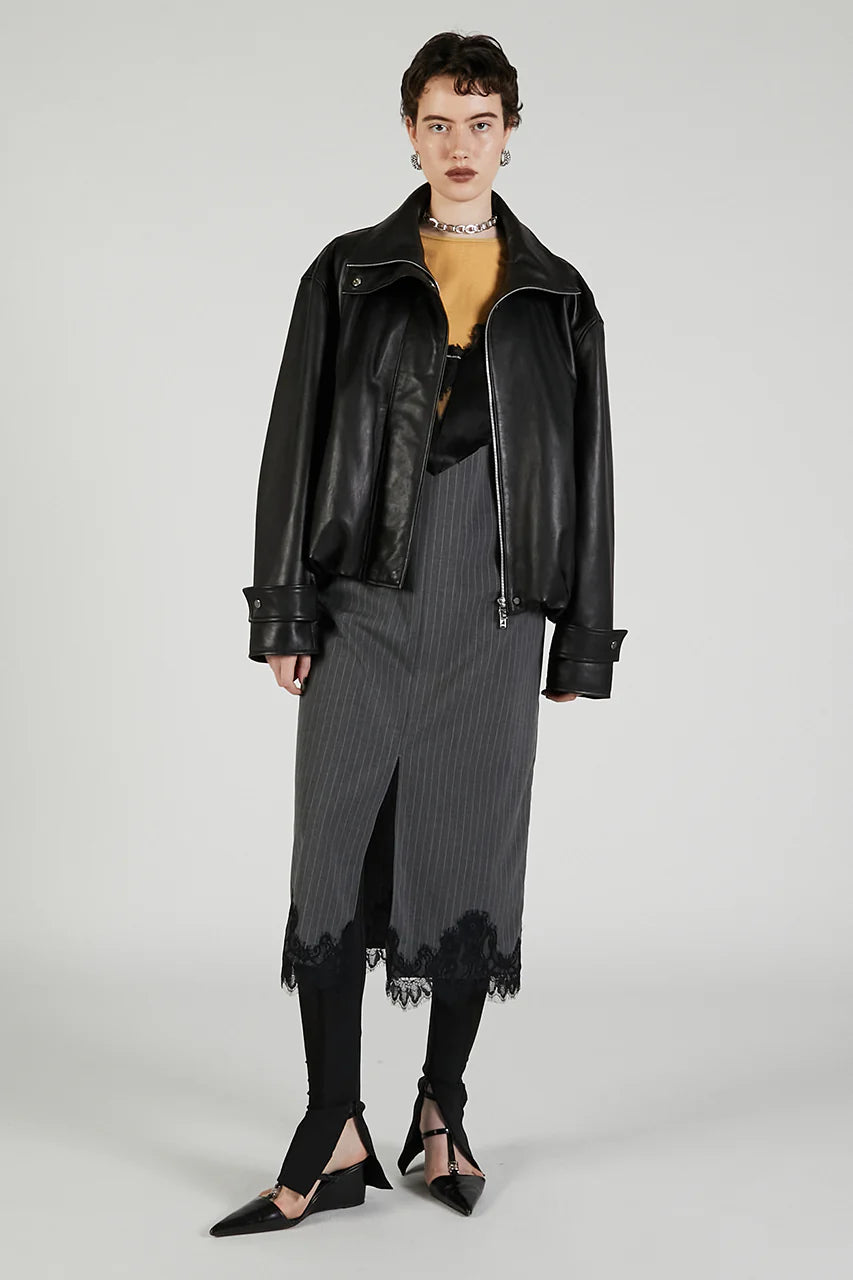 sheep leather high neck blouson