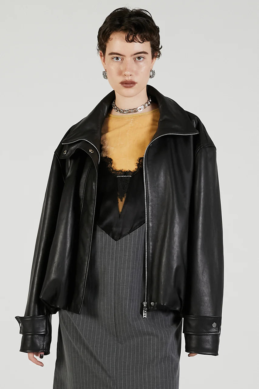 sheep leather high neck blouson