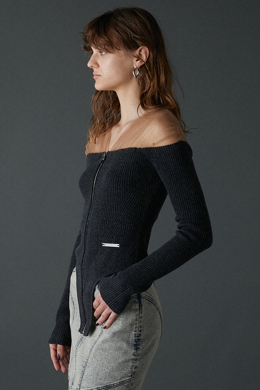 tulle trim knit bodysuit