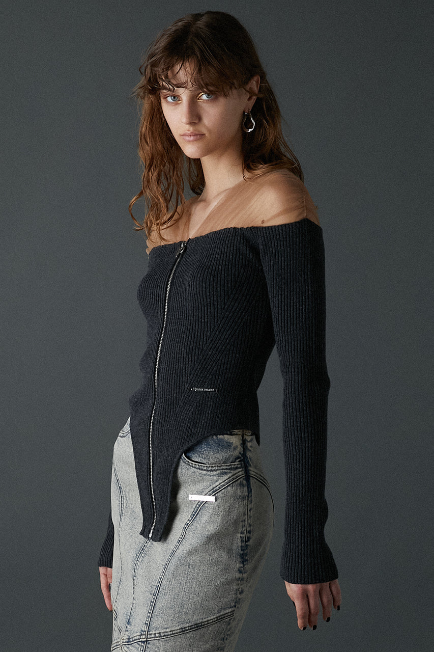 tulle trim knit bodysuit