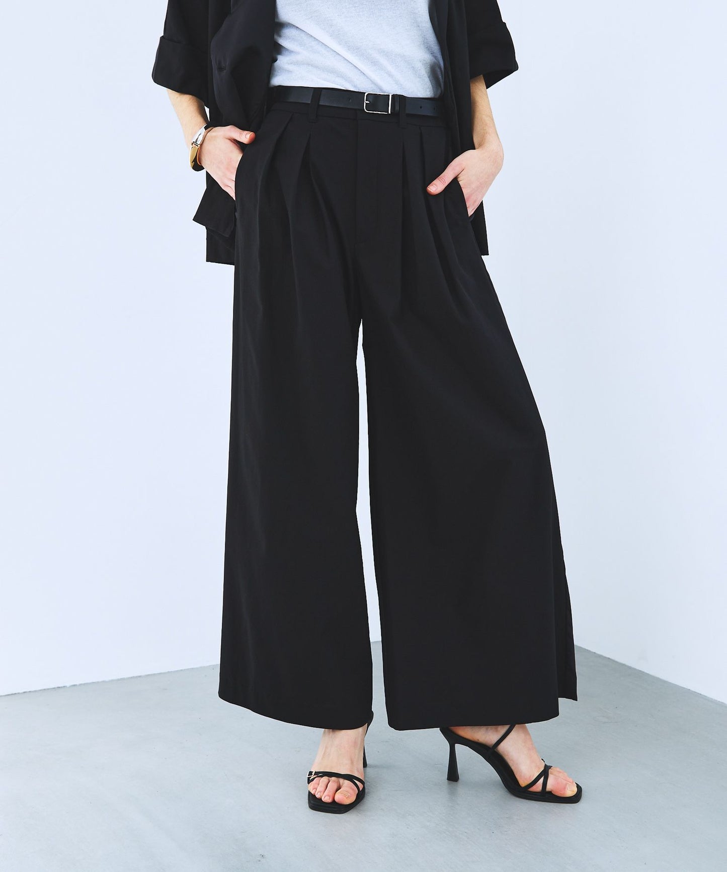 karami satin tuck wide pants