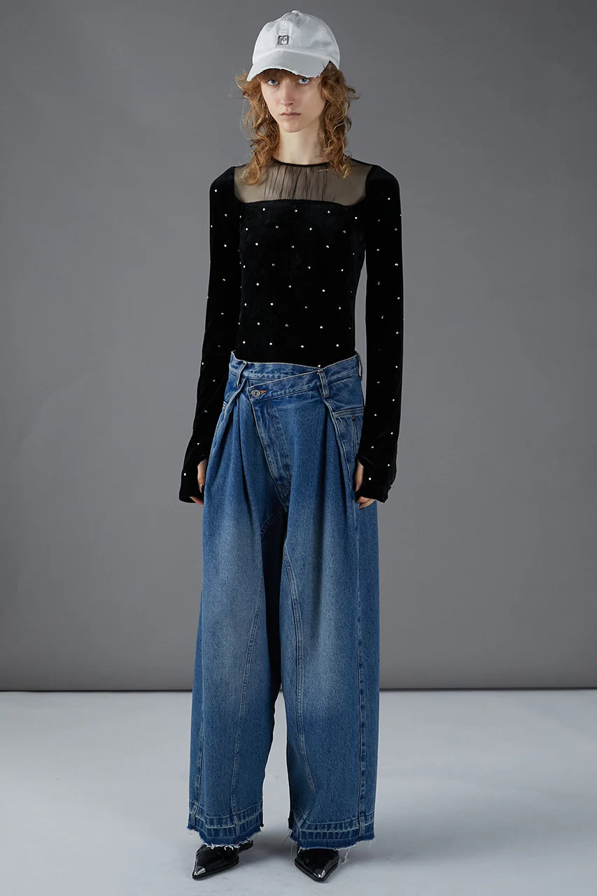 zip open denim pants