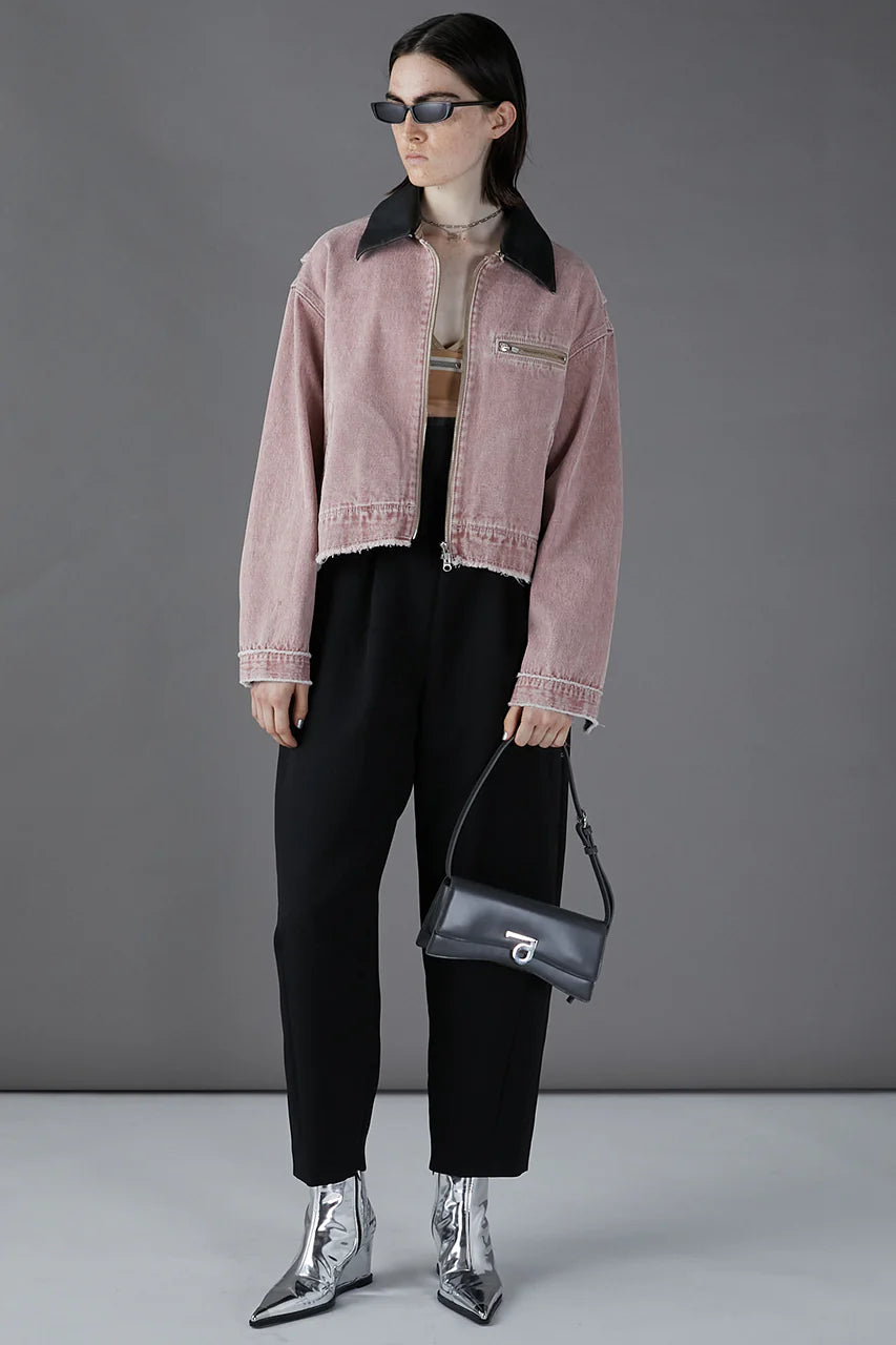 leather collar denim blouson