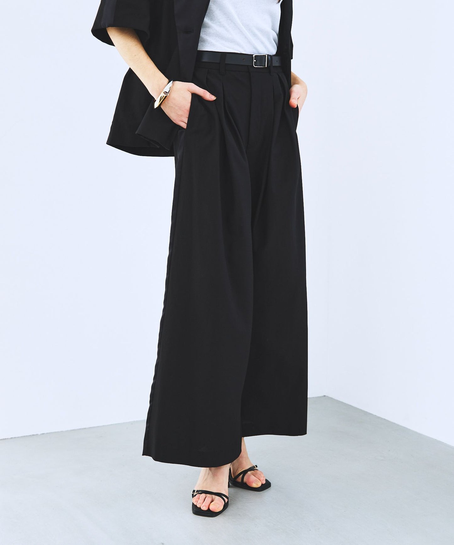 karami satin tuck wide pants