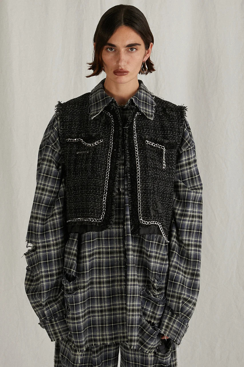 cropped tweed vest