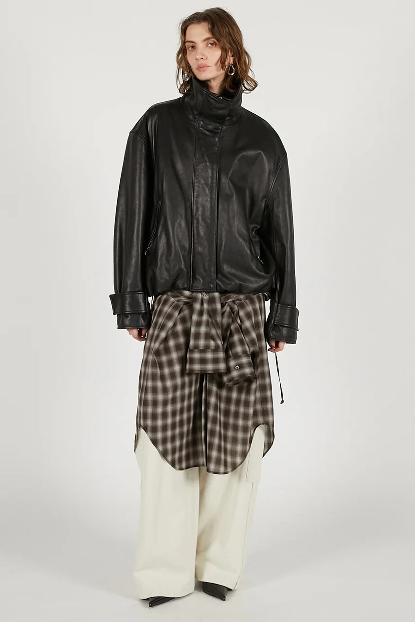 sheep leather high neck blouson