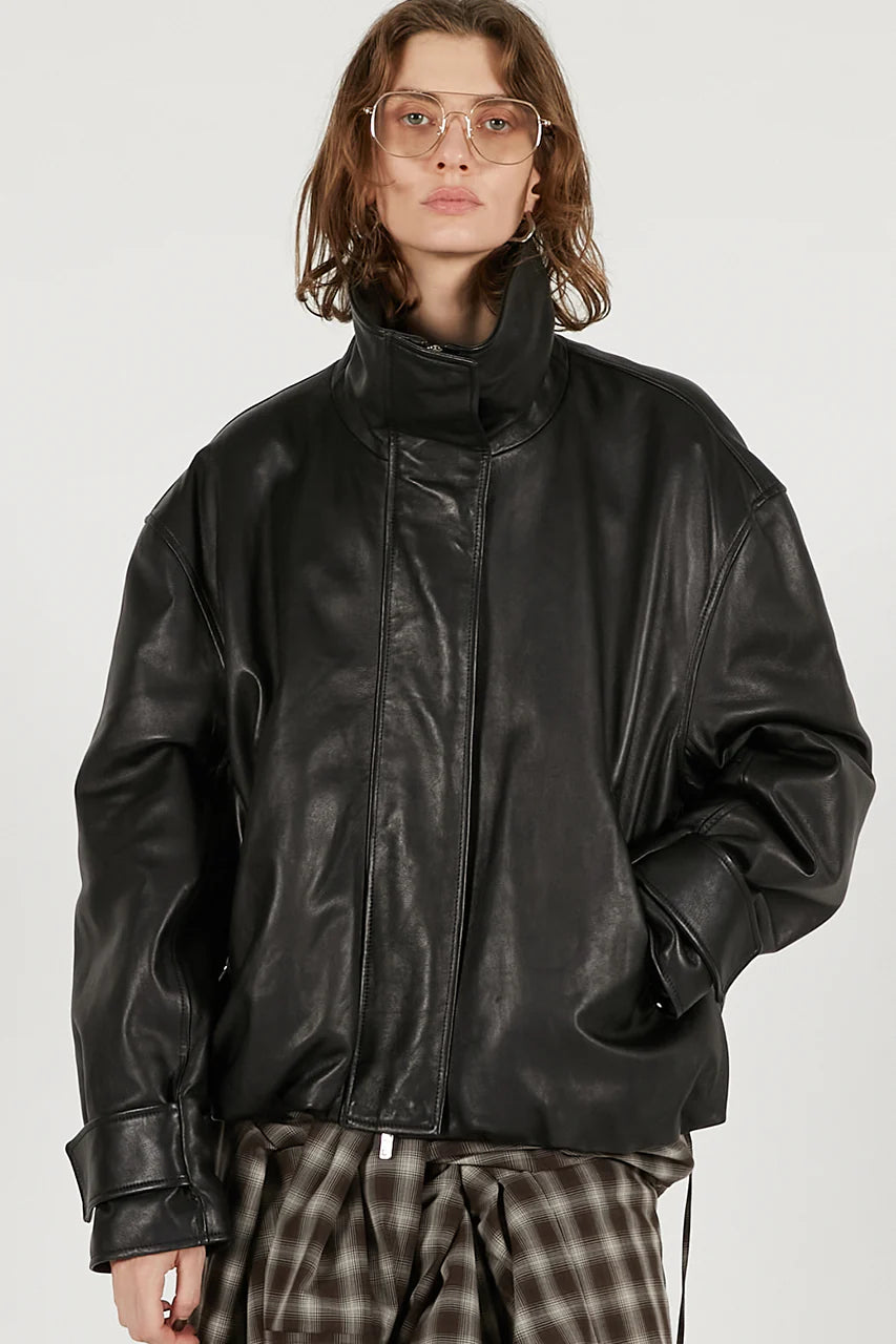 sheep leather high neck blouson