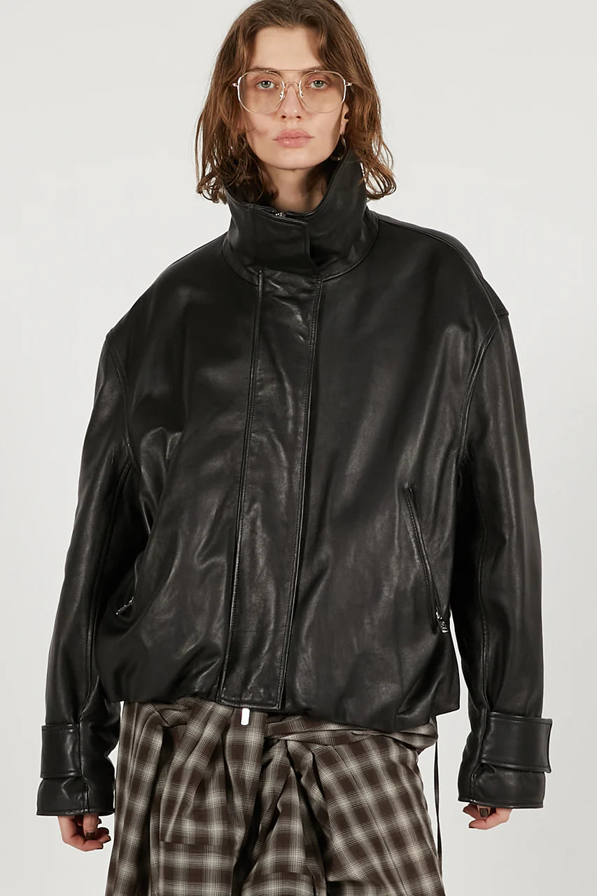 sheep leather high neck blouson