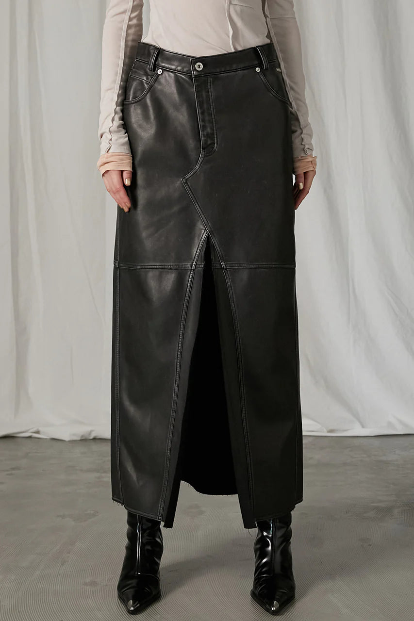 vegan leather slit skirt