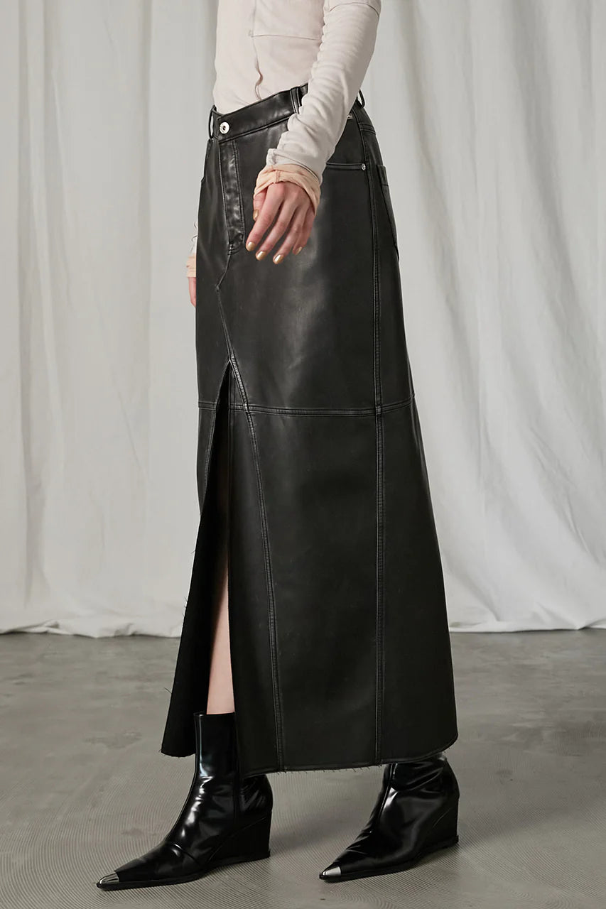 vegan leather slit skirt