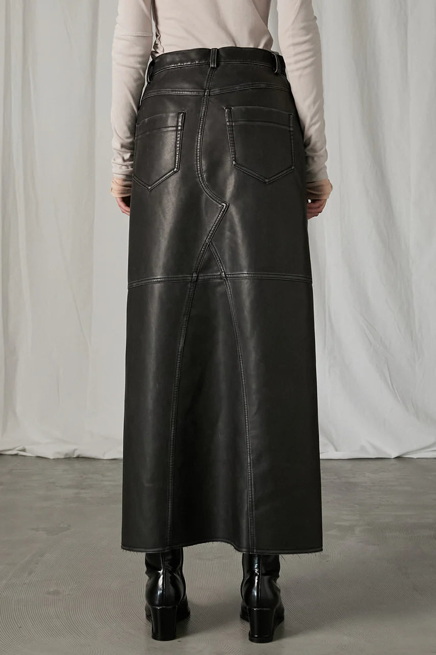 vegan leather slit skirt