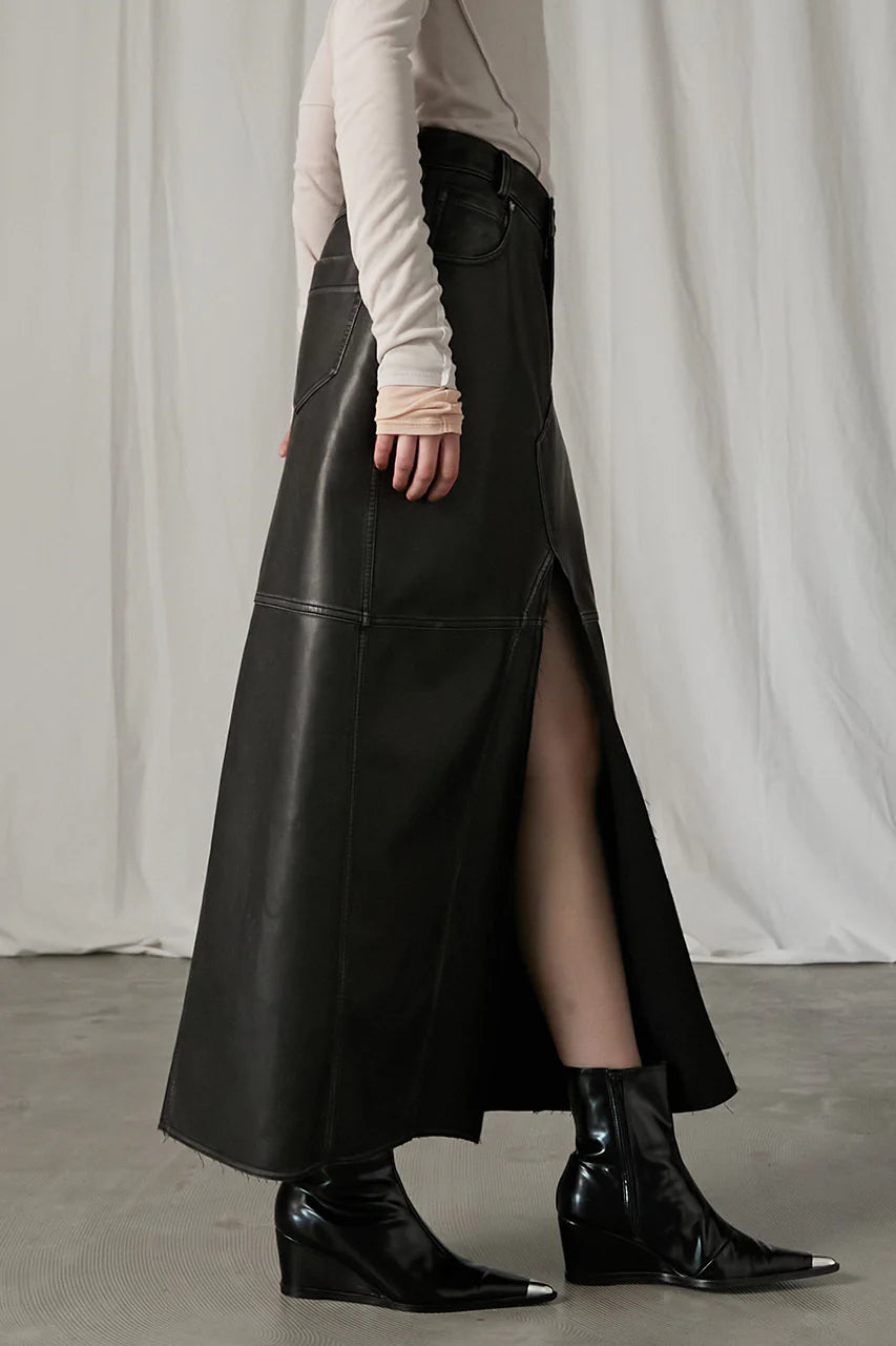 vegan leather slit skirt