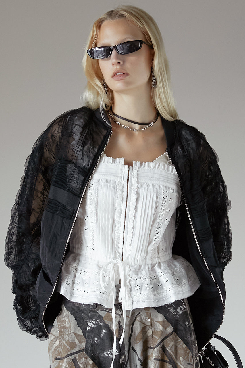 shirring lace blouson