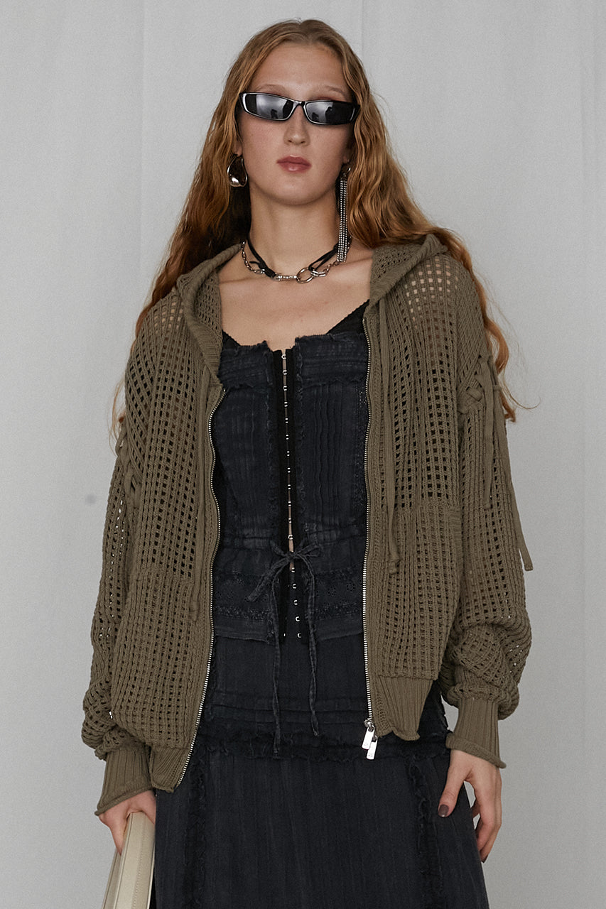 mesh knit hoodie