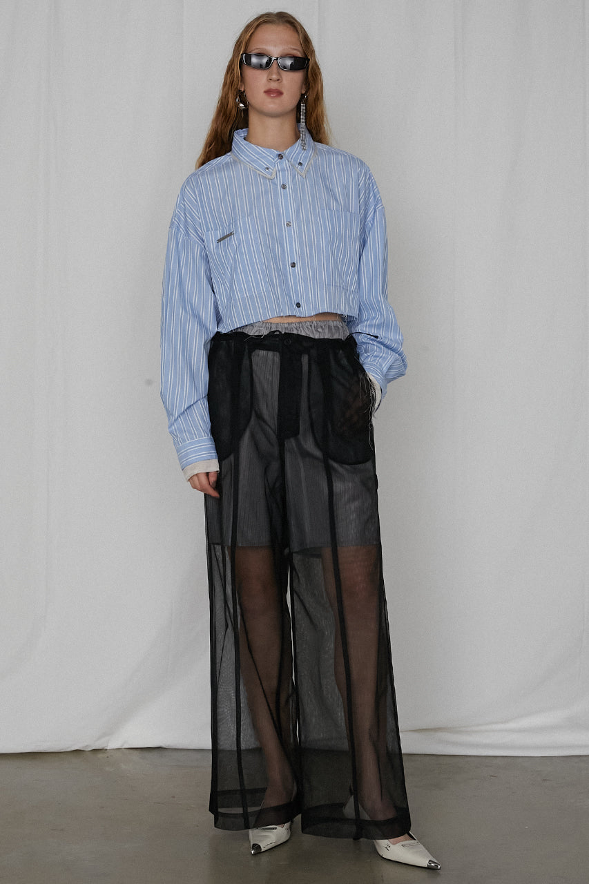 double collar cropped shirt