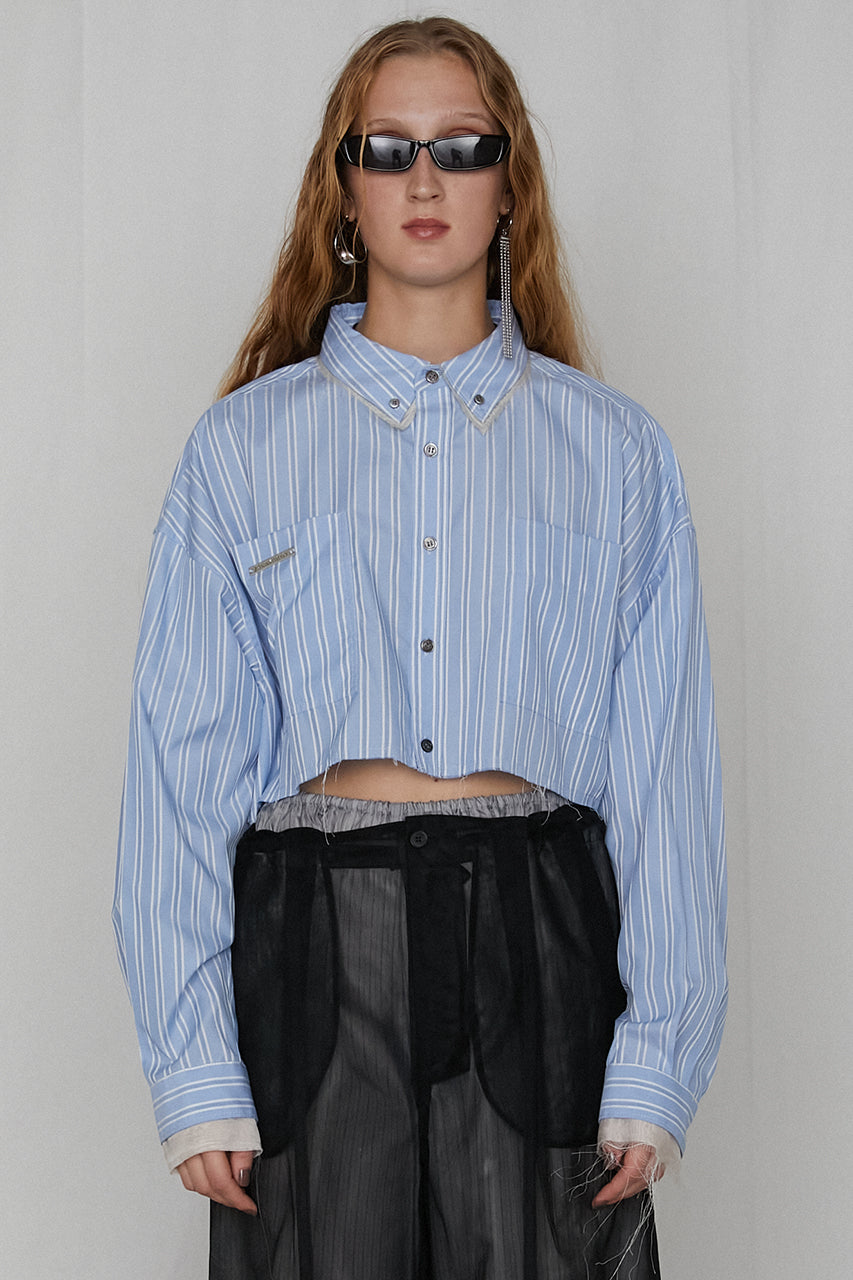 double collar cropped shirt