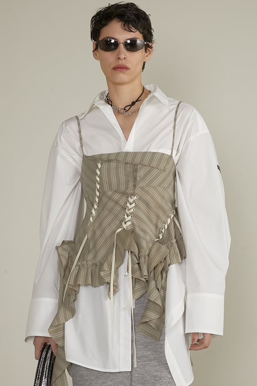 ruffle lace-up stripe top