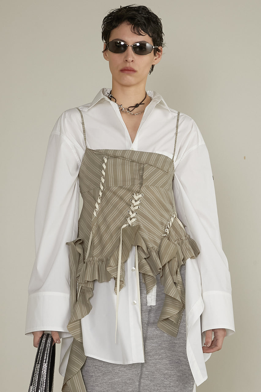 ruffle lace-up stripe top