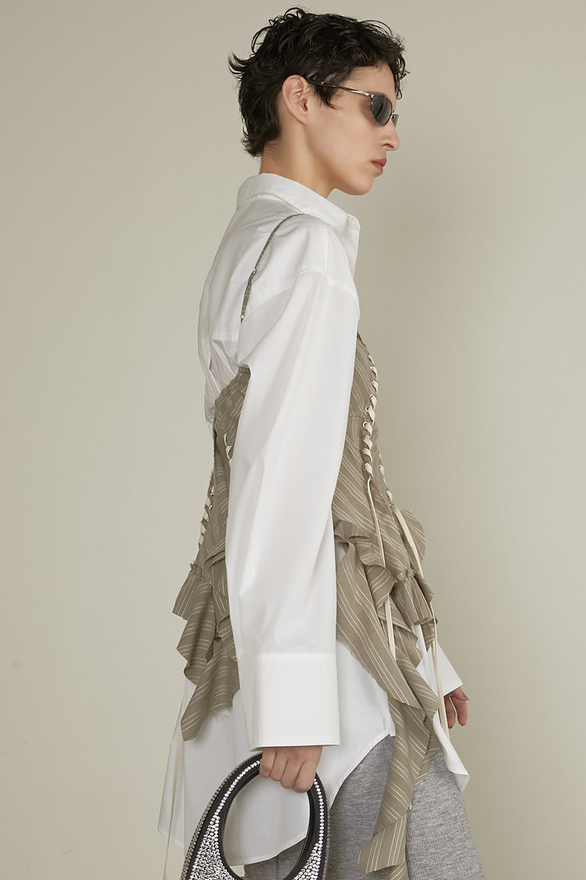 ruffle lace-up stripe top