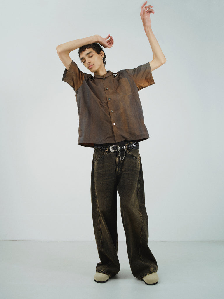 dyed nylon open collar summer shirt s/s