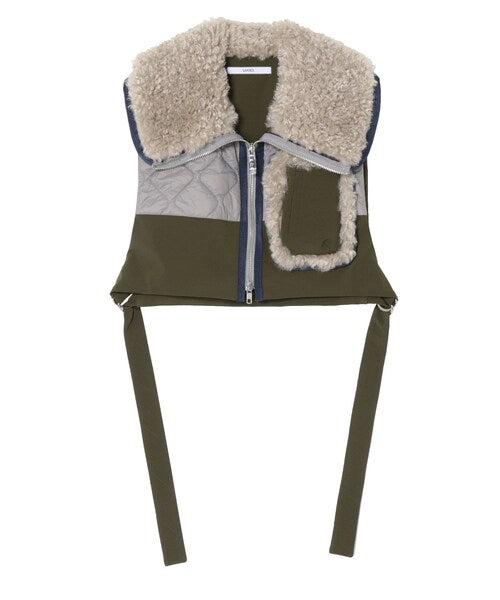 big collar fabric mix vest