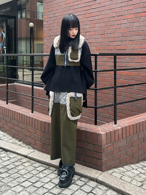 big collar fabric mix vest