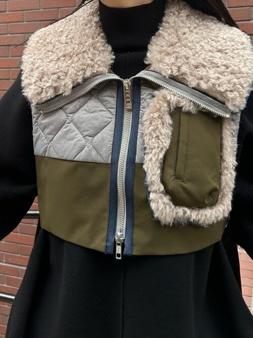 big collar fabric mix vest