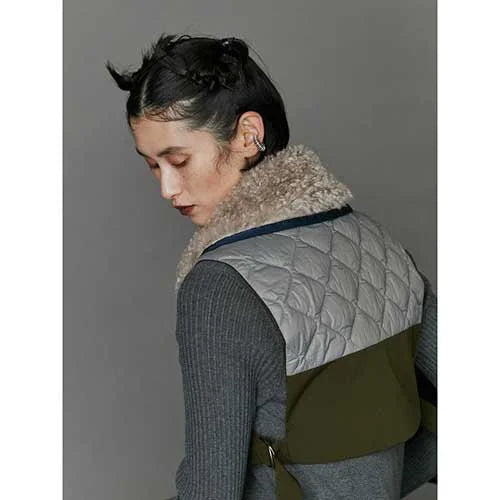big collar fabric mix vest