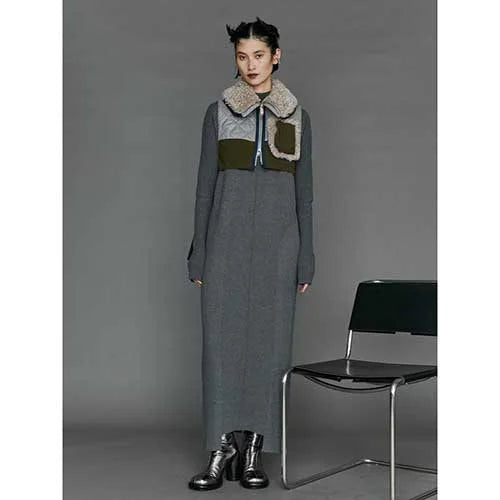 big collar fabric mix vest